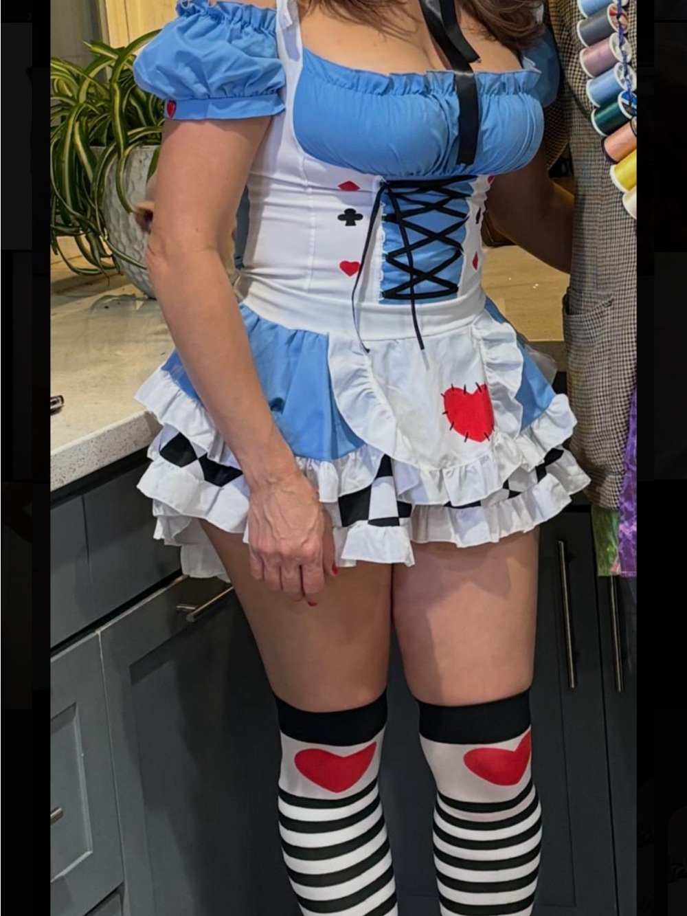 Blue and White Alice-Style Kids Costume Dress with Heart Details
